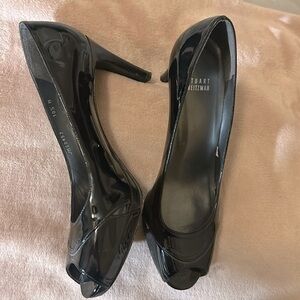 Preloved Stuart Weitzman Preloved Size 10.5 Black Patent Leather Peep Toe Pumps